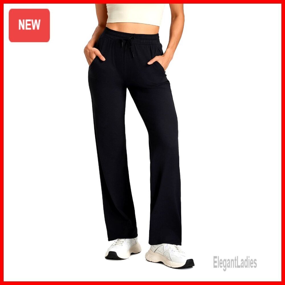 High Rise Straight Leg Yoga Pants Lightweight Sweatpants Lounge Travel